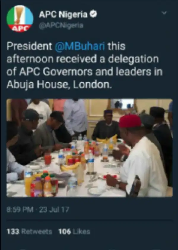 First Photo Of President Buhari With APC Governors In London